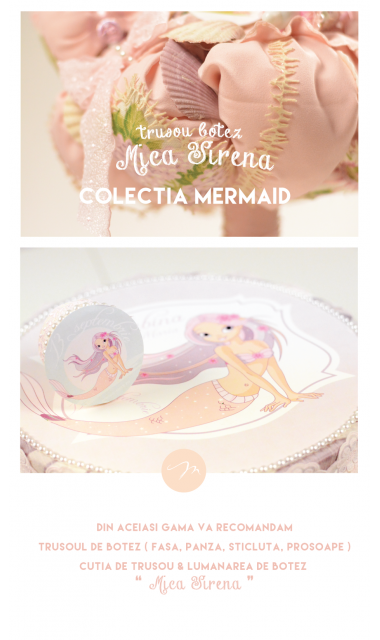 Lumanare botez pentru fetite cu mica sirena, 65x4cm, Baby Mermaid 3